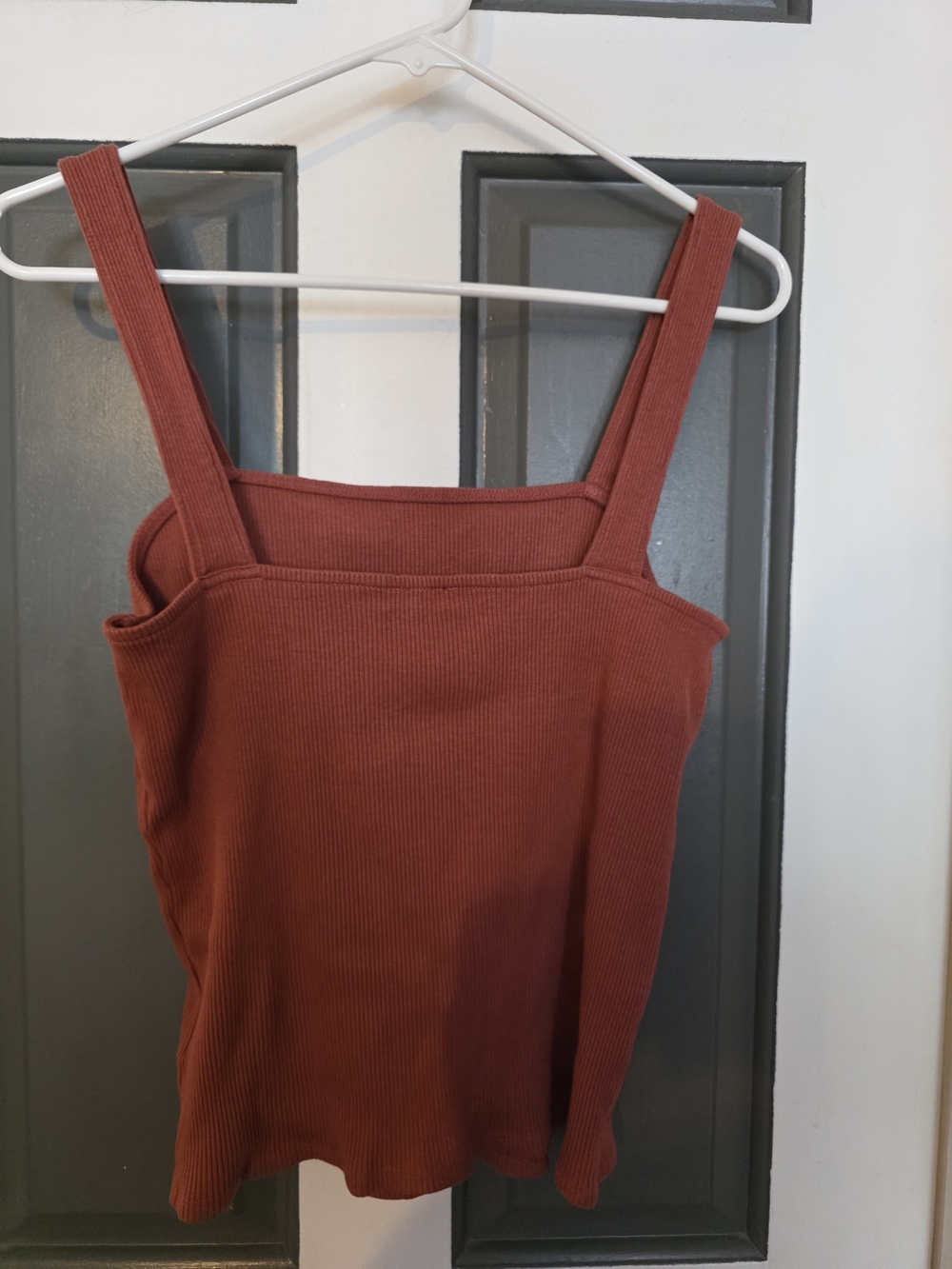 Express Ribbed Square-Neck Tank Top - Rust - Picture 2 of 3